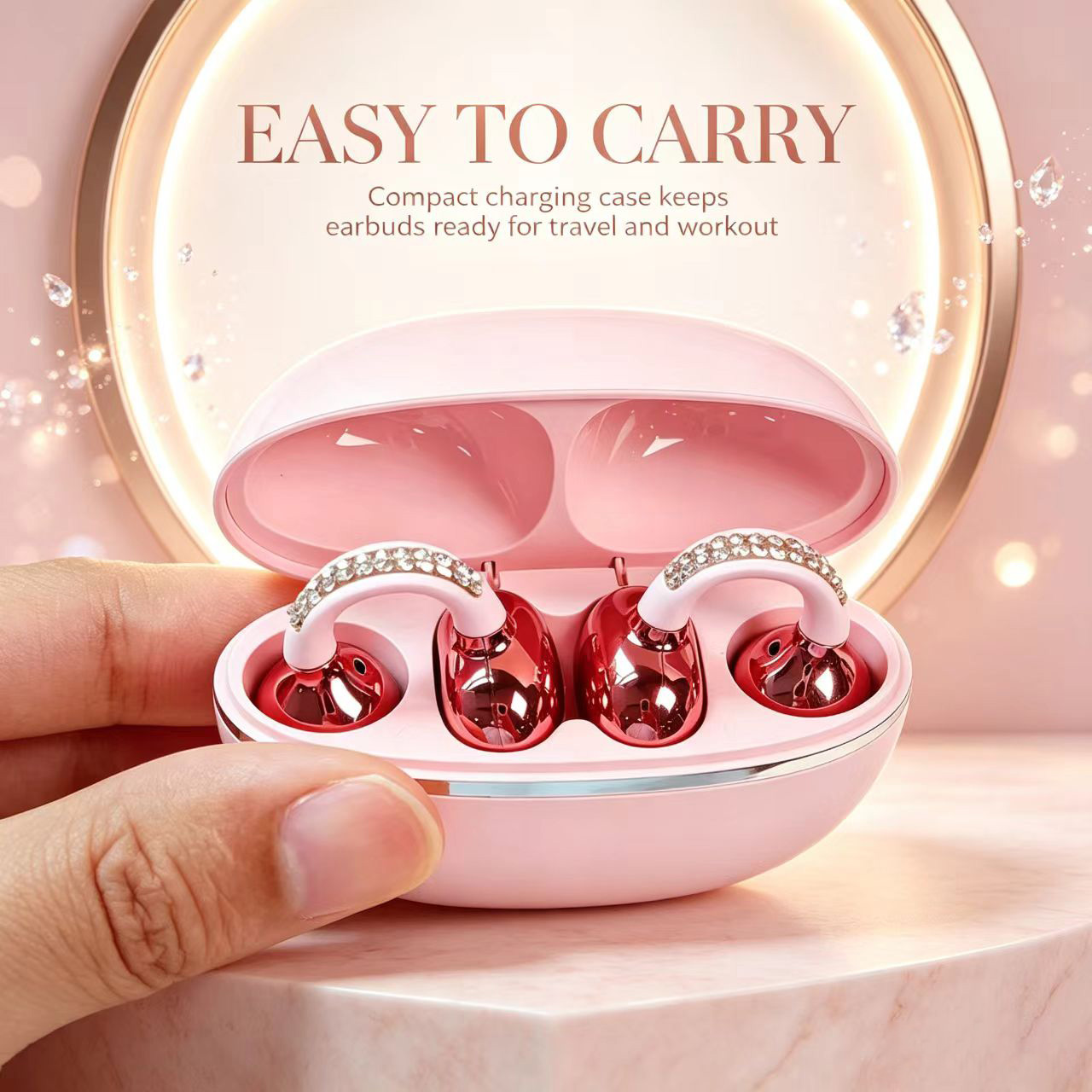 Open Ear Air Conduction Headphones - Rhinestone Open Ear Clip Wireless Earbuds