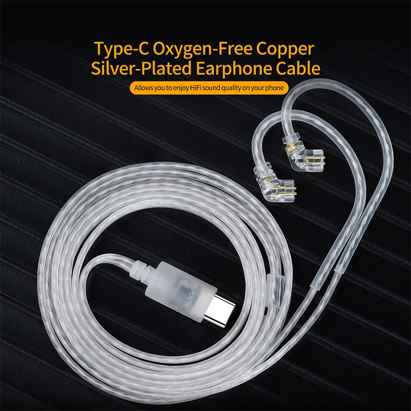 Type C Wired Earphones With Mic - KZ Earphones Cable OFC Silver Plated