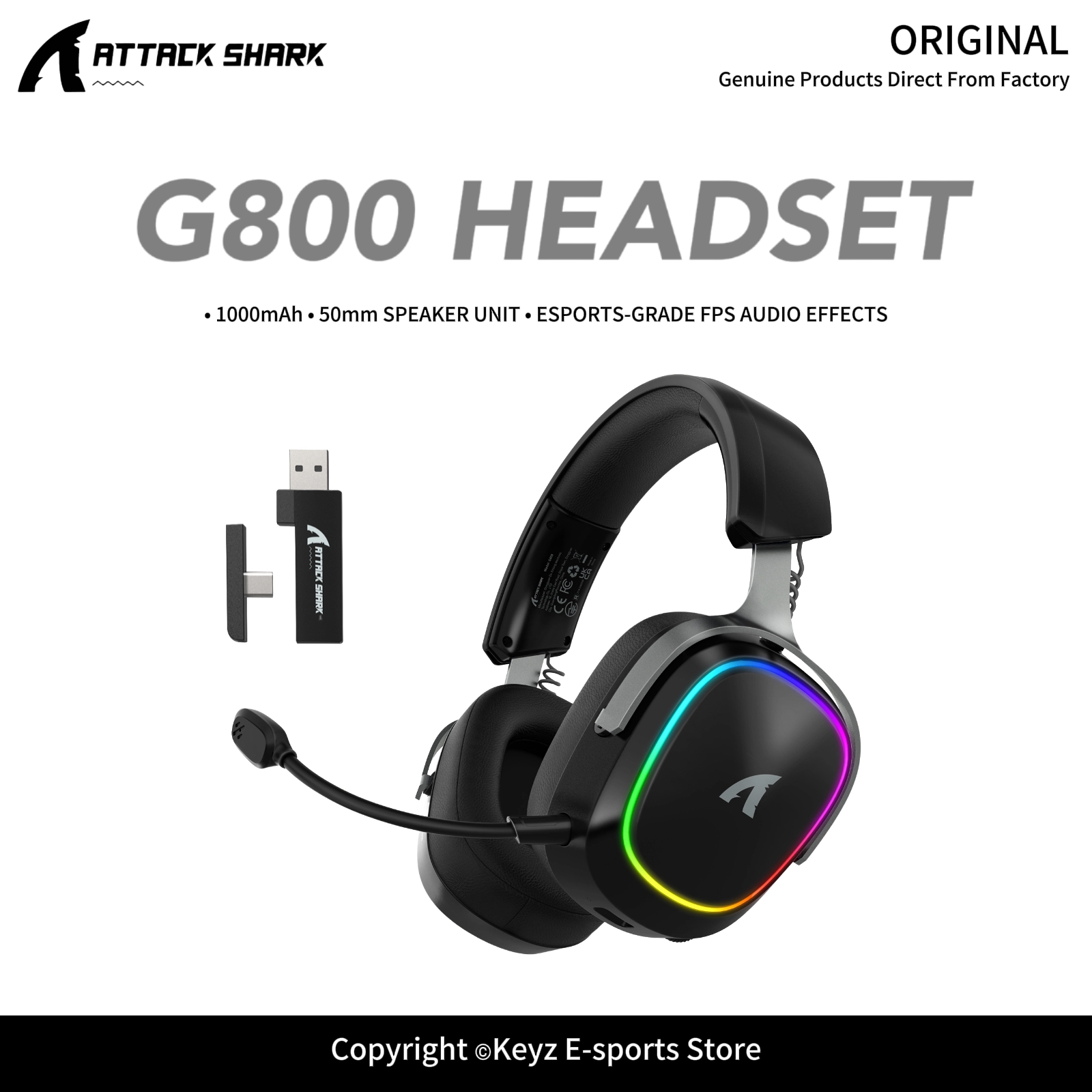 Gaming Headset With Mic Rgb - ATTACK SHARK G800 4-IN-1 Wireless Gaming