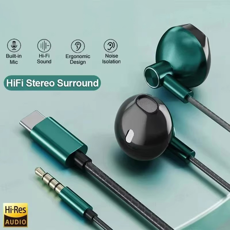 Type C Wired Earphones With Mic - Type C 3.5mm HIFI Stereo Wired