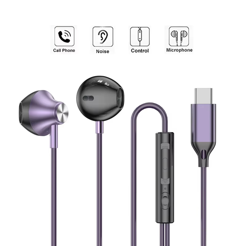 Type C Wired Earphones With Mic - In-Ear Wired Headphone HiFi Music Earbud