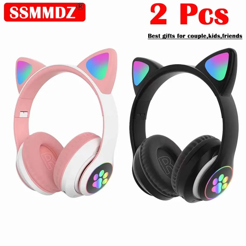 Cat Ear Bluetooth Headset Led - 2 Pcs Wireless Headset Bluetooth Music