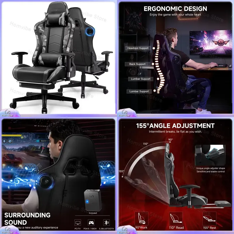 Speakers - Ergonomic Gaming Chair with Bluetooth Speakers