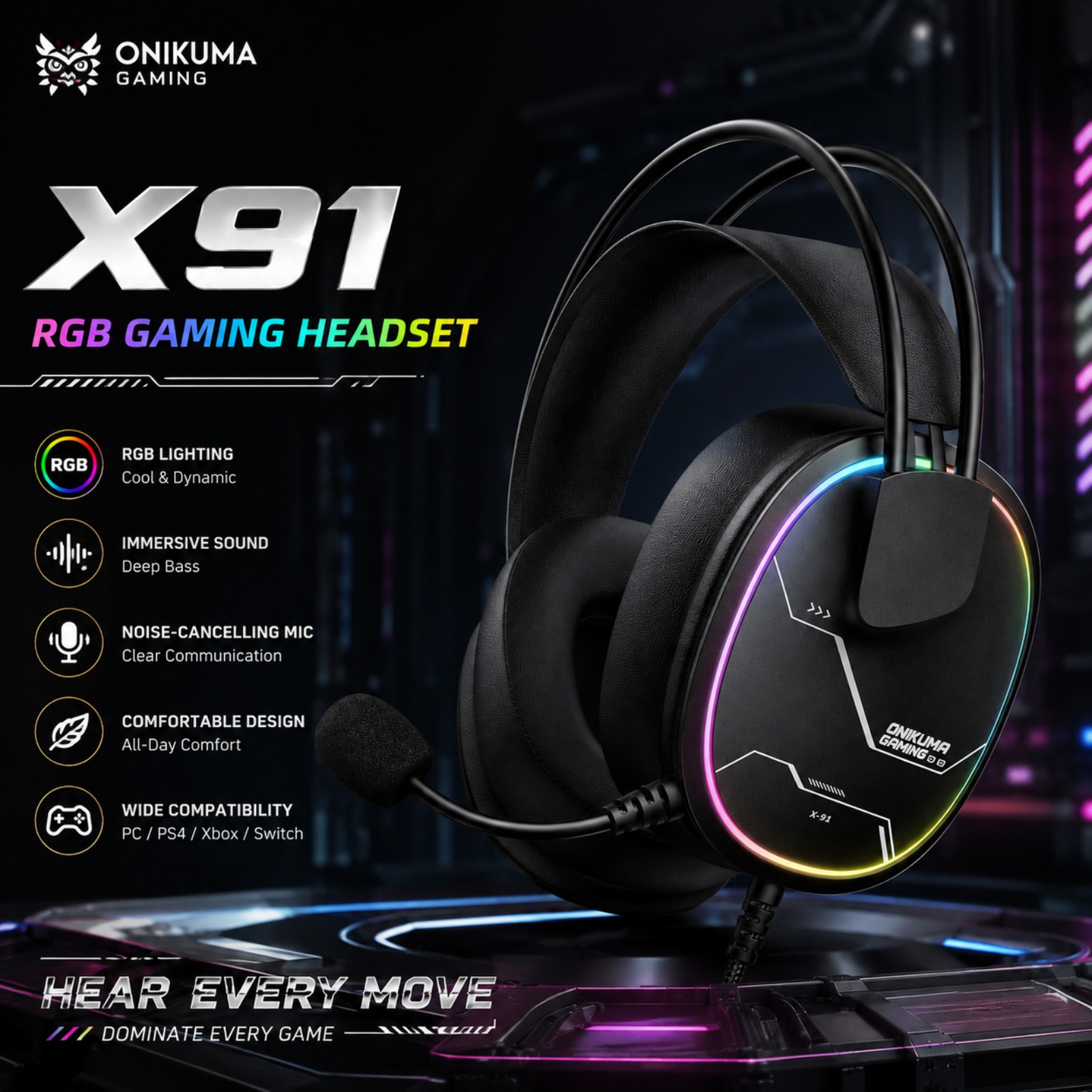 Gaming Headset With Mic Rgb - ONIKUMA X91 Wired Gaming Headset RGB