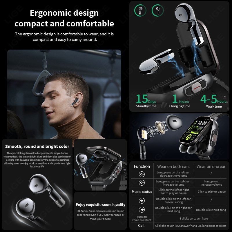 LIGE New 2 In 1 TWS Smart Watc - Tws Earbuds Bluetooth 5.3 review and price