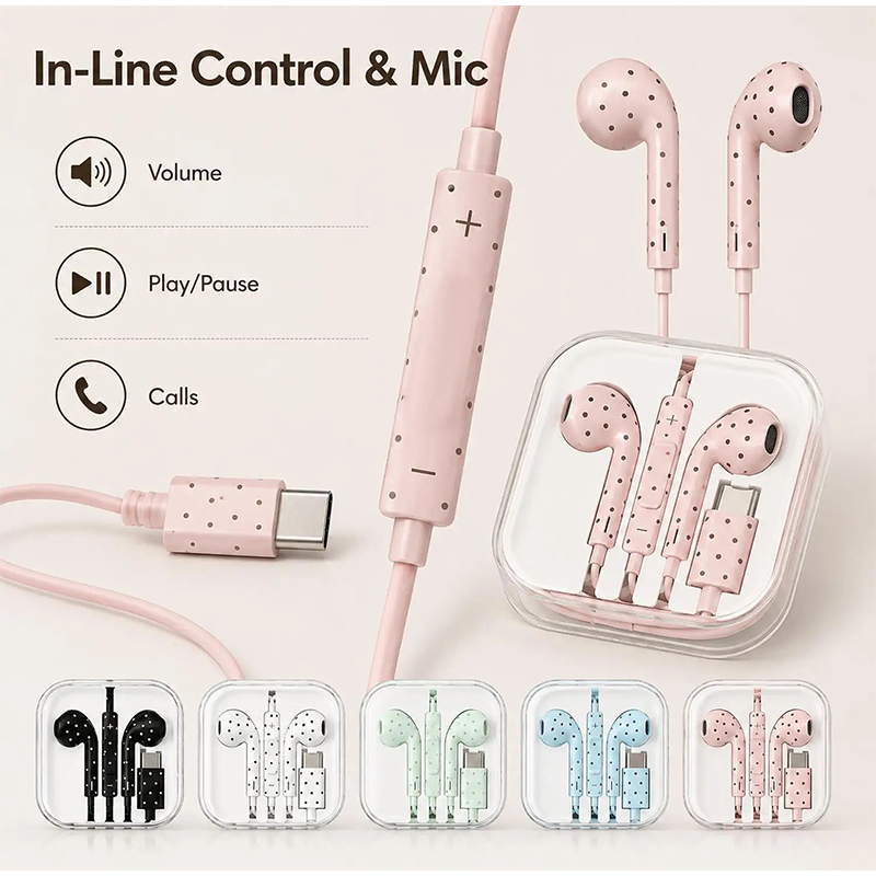 Type C Earphones Polka Dot Sta - Type C Wired Earphones With Mic review and price