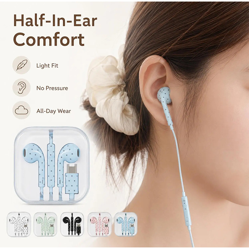 Type C Earphones Polka Dot Sta - Type C Wired Earphones With Mic review and price