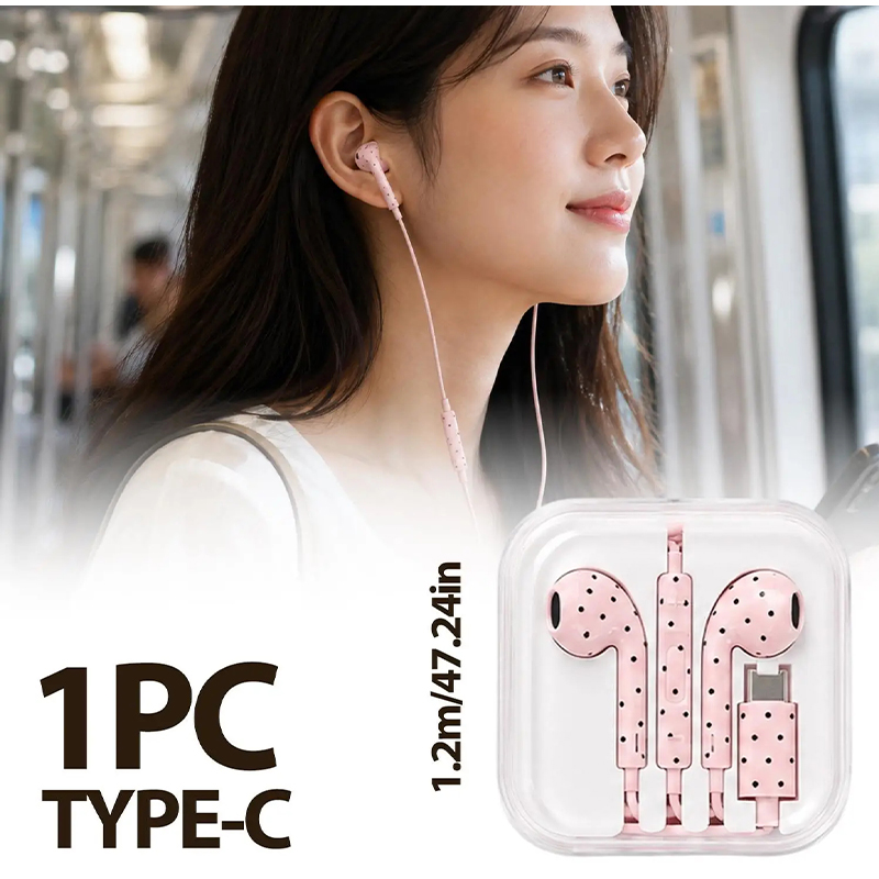 Type C Earphones Polka Dot Sta - Type C Wired Earphones With Mic review and price