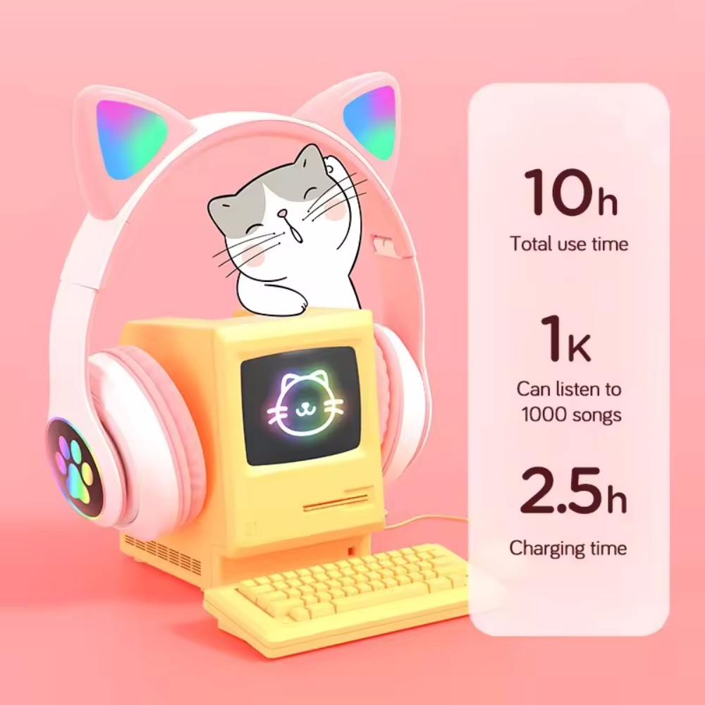 Cute Cat Ear Bluetooth Compati - Cat Ear Bluetooth Headset Led review and price