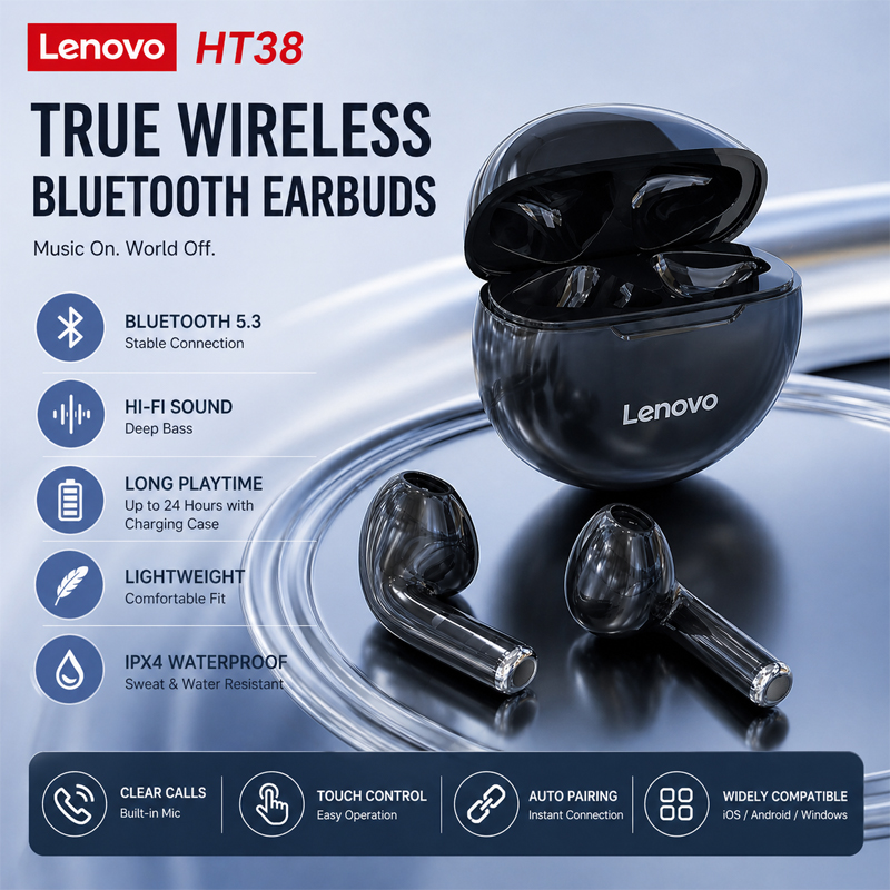New Lenovo HT38 Wireless Headp - Tws Earbuds Bluetooth 5.3 review and price