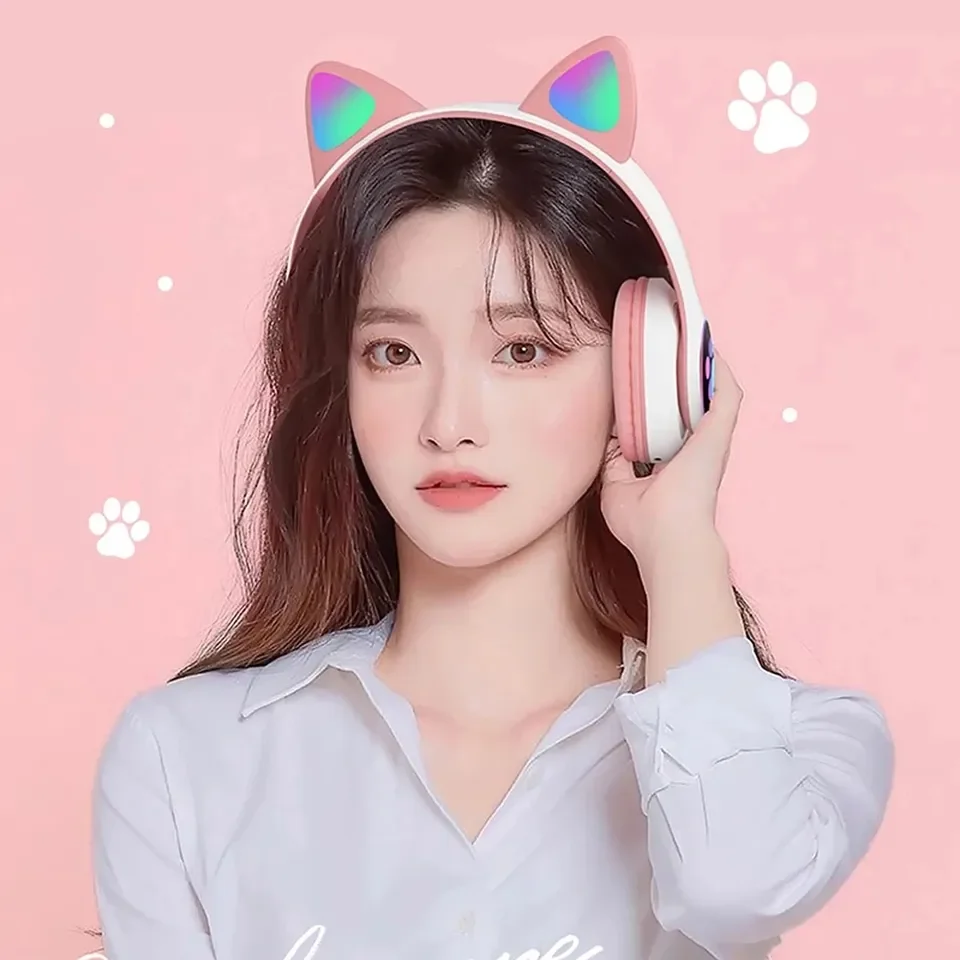 2 Pcs Wireless Headset Bluetoo - Cat Ear Bluetooth Headset Led review and price