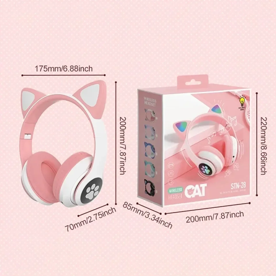 2 Pcs Wireless Headset Bluetoo - Cat Ear Bluetooth Headset Led review and price