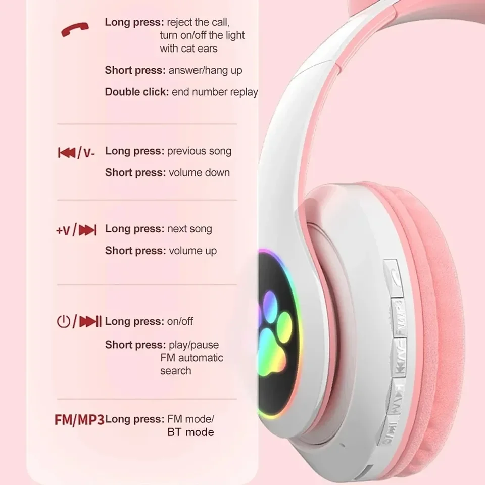 2 Pcs Wireless Headset Bluetoo - Cat Ear Bluetooth Headset Led review and price