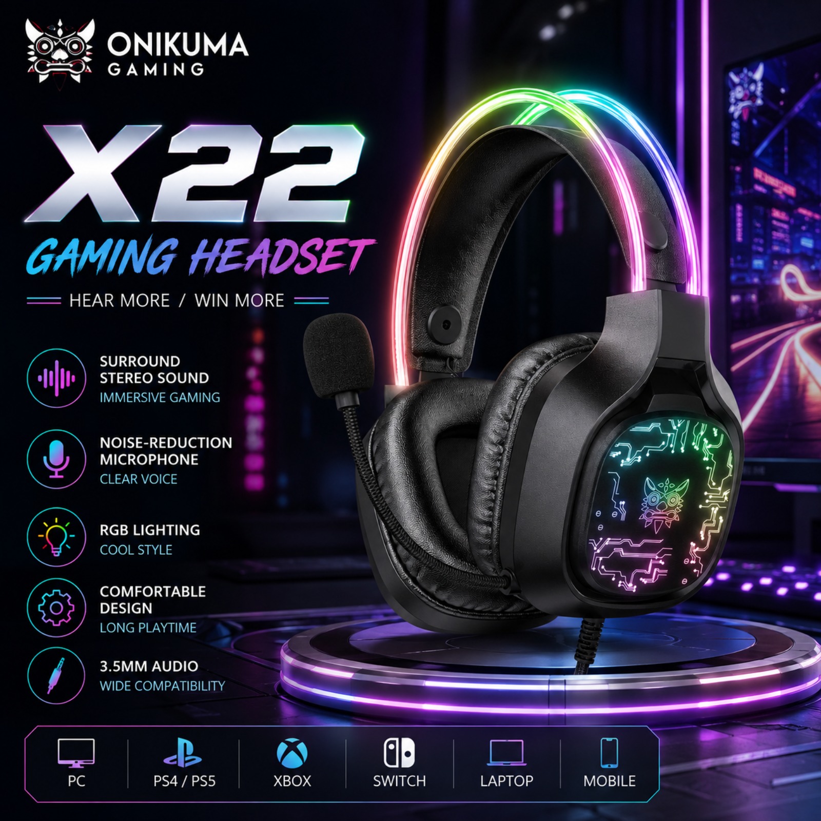 ONIKUMA X22 Wired Gaming Heads - Gaming Headset With Mic Rgb review and price