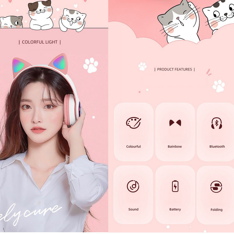 Cat Ears Headphones Flash Ligh - Cat Ear Bluetooth Headset Led review and price