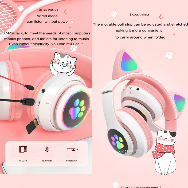 Cat Ears Headphones Flash Ligh - Cat Ear Bluetooth Headset Led review and price